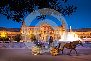Seville, Andalusia, Spain - Plaza of Spain in Seville by night photo