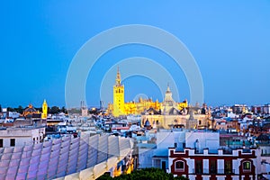 Seville Cathedral at dusk spain