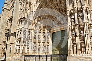 Seville cathedral facade in Constitucion Spain photo