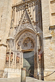 Seville cathedral facade in Constitucion Spain photo