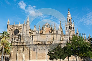 Seville cathedral with the Giralda tower in Spain