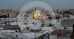 Seville city panorama church light 4k spain