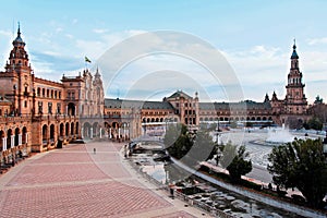 Seville, Overview of Plaza de Espana in Spain