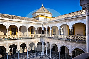 Seville, Patio Principal of La Casa De Pilatos. The building is a precious palace in mudejar spanish style. Spain