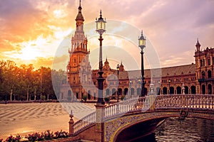 Seville Plaza de Espana sunset Andalusian Sevilla photo