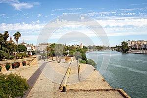 Seville riverfront with Tower of Gold, Spain