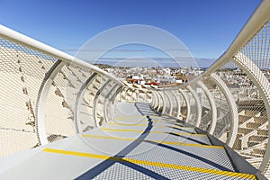 Seville skyline with wooden roof with walkways called Setas de Sevilla in the foreground, Spain