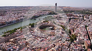 Seville, Spain. Aerial View of Plaza de Toros de la Real Maestranza Bullring