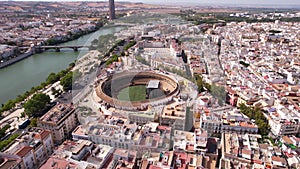 Seville, Spain. Aerial View of Plaza de Toros de la Real Maestranza Bullring