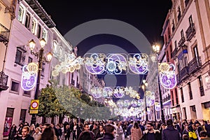 Christmas lights decoration in Constitution Avenue, Avenida de la Constitucion, around Seville