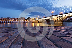 Seville in Spain, Evening view of the fashionable and historic districts of Triana