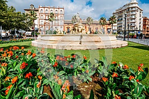 Fountain of Hispalis with nereid sea nymphs, Fuente Hispalis, in Puerta de Jerez photo