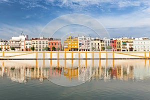 Seville, Spain, waterfront view to the historic architecture of the Triana district