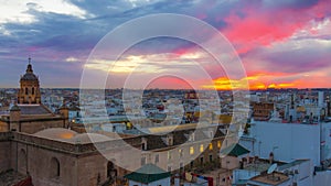 Seville sunset cathedral city metropol parasol roof panorama 4k time lapse spain