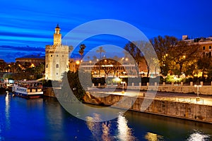 Seville sunset skyline torre del Oro in Sevilla