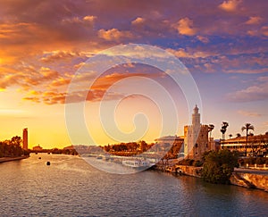 Seville sunset skyline torre del Oro in Sevilla photo