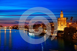 Seville sunset skyline torre del Oro in Sevilla photo