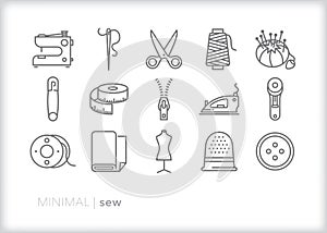 Sew icons for handsewing and crafting clothes, quilts and patterns