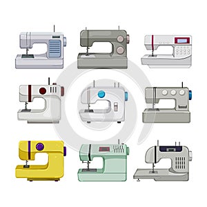 sew machine set cartoon vector illustration