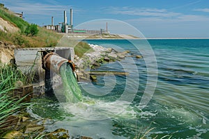 Sewage pipe pouring waste into the sea