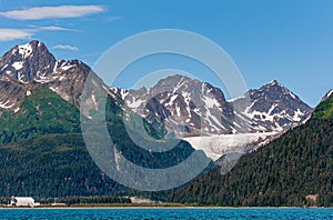 Seward ship drydock at bottom of mountains, Resurrection Bay, Alaska, USA