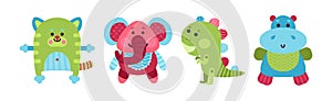 Sewed Stuffed or Fluffy Toys with Animal Vector Set
