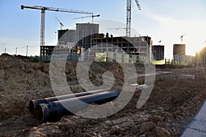 Sewer pipes for laying an external sewage system at a construction site. Sanitary drainage system for a multi-story building.