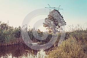 Sewer pours out waste to the lake/Waste water flow from water pipe into lake. Toned