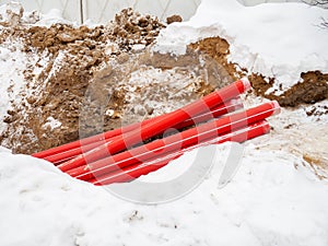 Sewer work. Sewer pipes. Pipe replacement