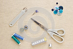 Sewing accessories in blue tones