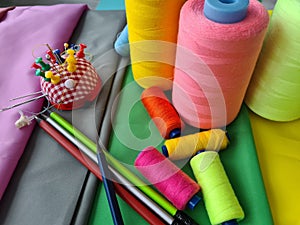 Sewing accessories and fabrics and sewing threads and needles