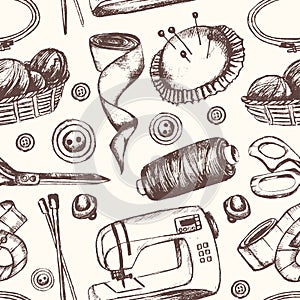 Sewing Accessories - hand drawn seamless pattern