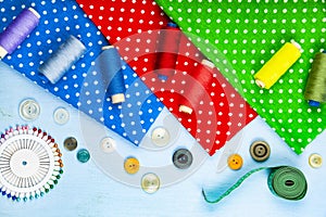 Sewing accessories and multi-colored fabrics