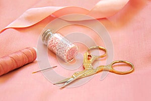 Sewing accessories in one color pink or coral