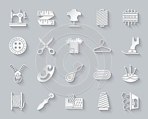 Sewing simple paper cut icons vector set