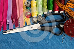 Sewing accessories and tailor\'s utensils and tools. Sawing concept.