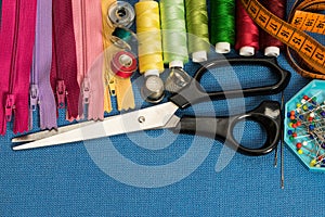 Sewing accessories and tailor s utensils and tools. Sawing concept.