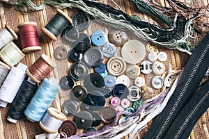 Sewing accessories - threads, buttons, zippers