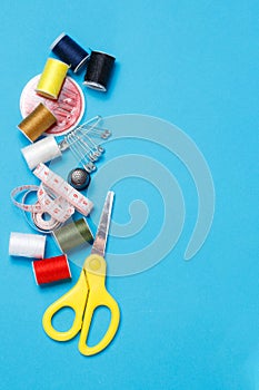 Sewing Accessory Set Flatlay on Neutral Background