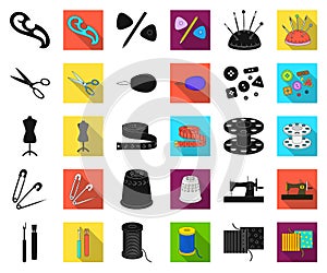 Sewing, atelier black,flat icons in set collection for design. Tool kit vector symbol stock web illustration.