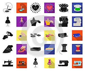 Sewing, atelier black,flat icons in set collection for design. Tool kit vector symbol stock web illustration.