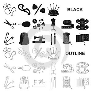 Sewing, atelier black icons in set collection for design. Tool kit vector symbol stock web illustration.