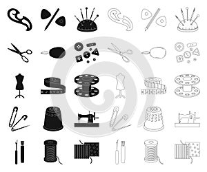 Sewing, atelier black,outline icons in set collection for design. Tool kit vector symbol stock web illustration.