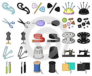 Sewing, atelier cartoon,black icons in set collection for design. Tool kit vector symbol stock web illustration.