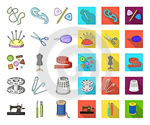 Sewing, atelier cartoon,flat icons in set collection for design. Tool kit vector symbol stock web illustration.