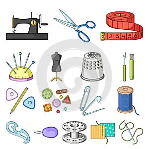 Sewing, atelier cartoon icons in set collection for design. Tool kit vector symbol stock web illustration.