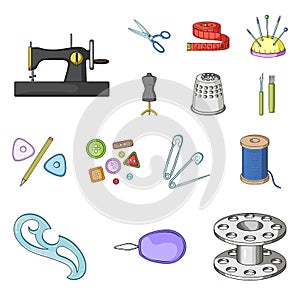 Sewing, atelier cartoon icons in set collection for design. Tool kit vector symbol stock web illustration.