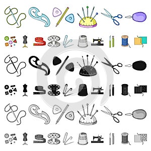 Sewing, atelier cartoon icons in set collection for design. Tool kit vector symbol stock web illustration.