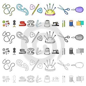 Sewing, atelier cartoon icons in set collection for design. Tool kit vector symbol stock web illustration.