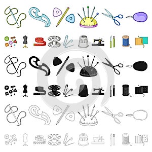 Sewing, atelier cartoon icons in set collection for design. Tool kit vector symbol stock web illustration.